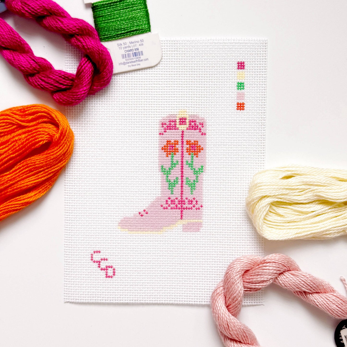 Hand Painted Pink Cowgirl Boot 3” Needlepoint Canvas 13 Mesh