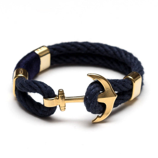 Waverly - Navy/Navy/Gold - Nautical Rope Anchor Bracelet: XL