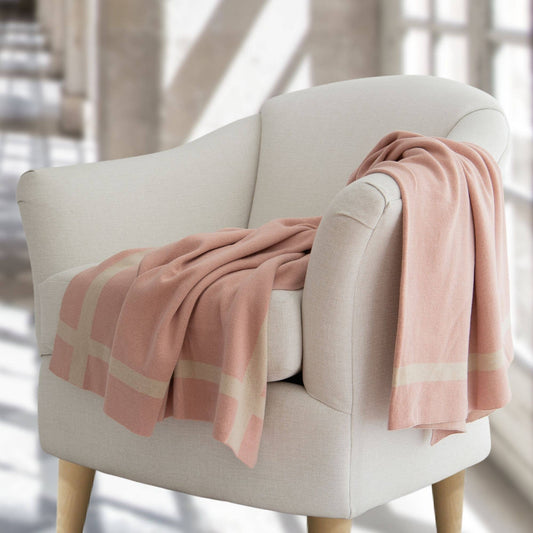 Luxurious Jouri Equestrian Stripe Cotton Knit Throw Blanket : Dusty Blush