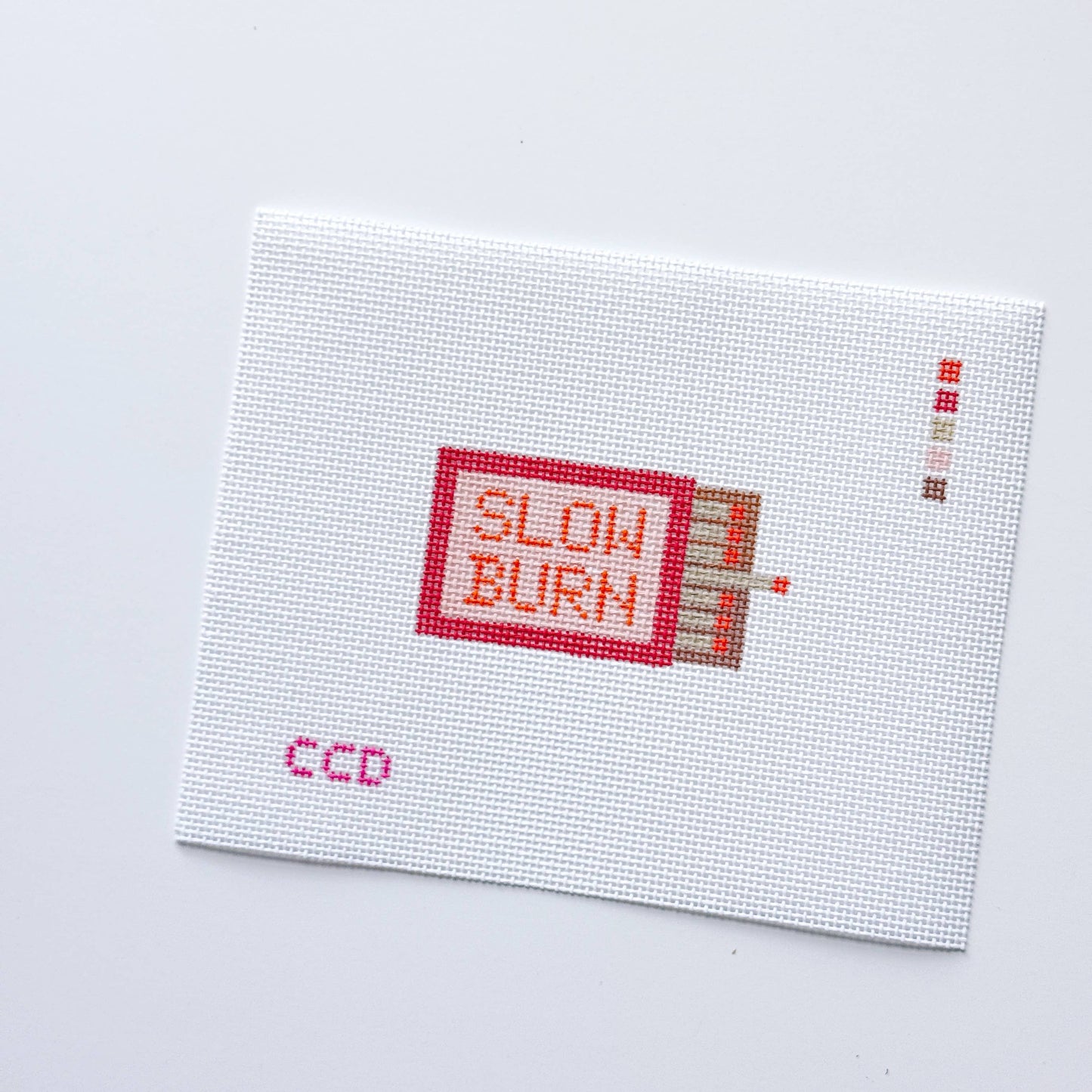 Hand Painted Slow Burn Matches 4” Needlepoint Canvas 13 Mesh
