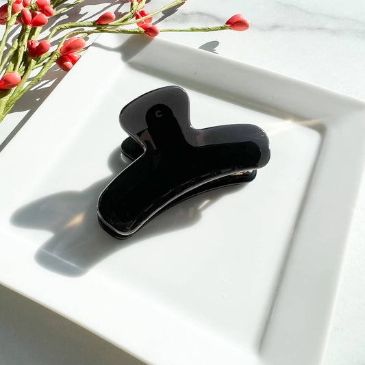 Mini French Claw Tortoise Shell Acetate Hair Clip: Bio Black