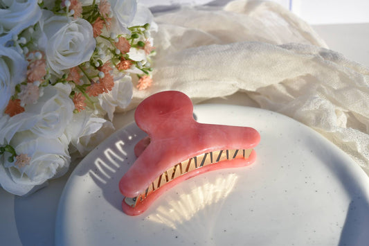 French Claw in Rose Quartz | Pink White Swirl Acetate Claw