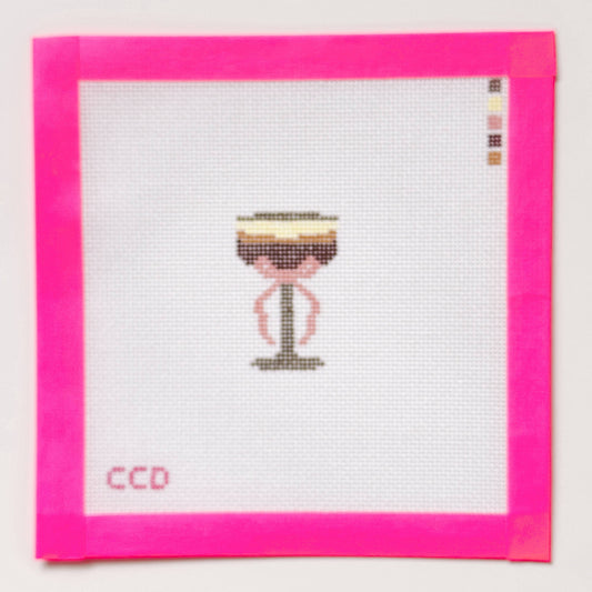 Hand Painted Espresso Martini 2” Needepoint Canvas 18 Mesh