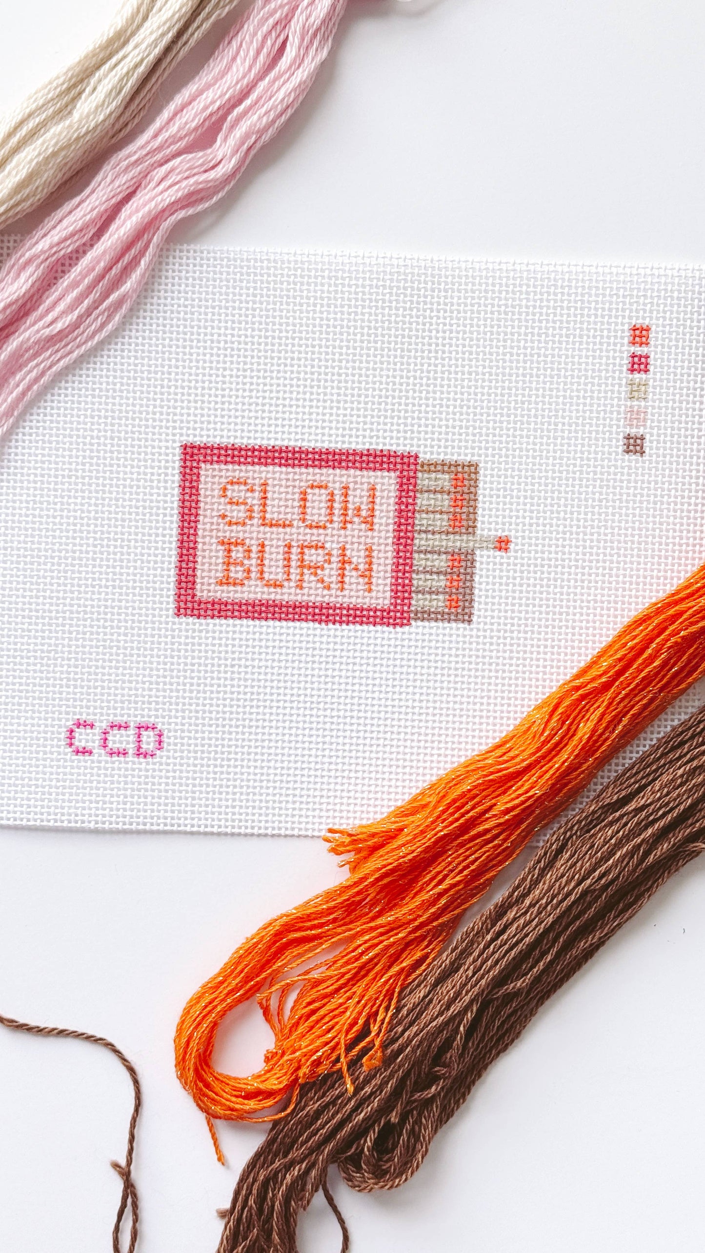Hand Painted Slow Burn Matches 4” Needlepoint Canvas 13 Mesh