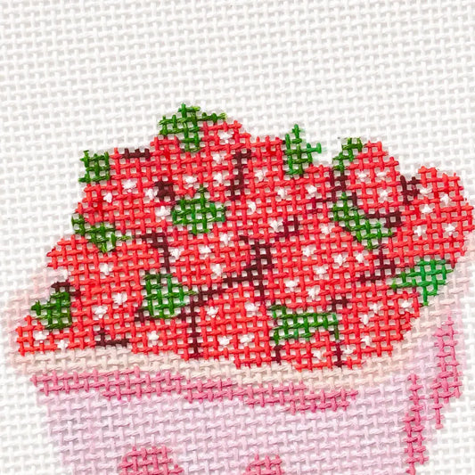 18/Hand-Painted Strawberry Basket Needlepoint Canvas 3” 18 mesh