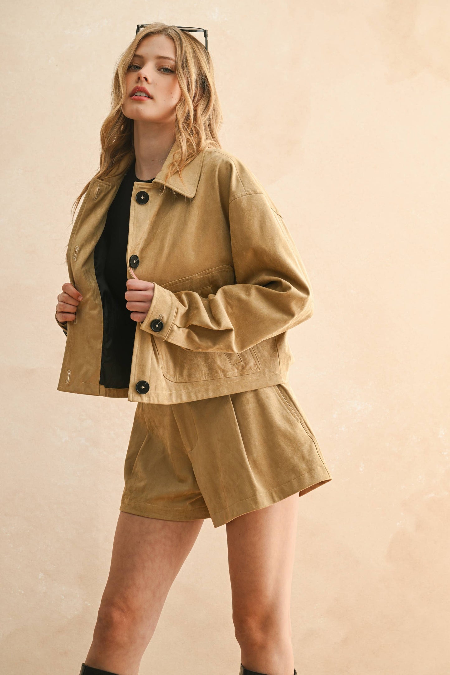 SUEDE JACKET WITH POCKET   CAMEL