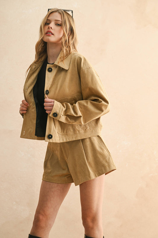 SUEDE JACKET WITH POCKET   CAMEL