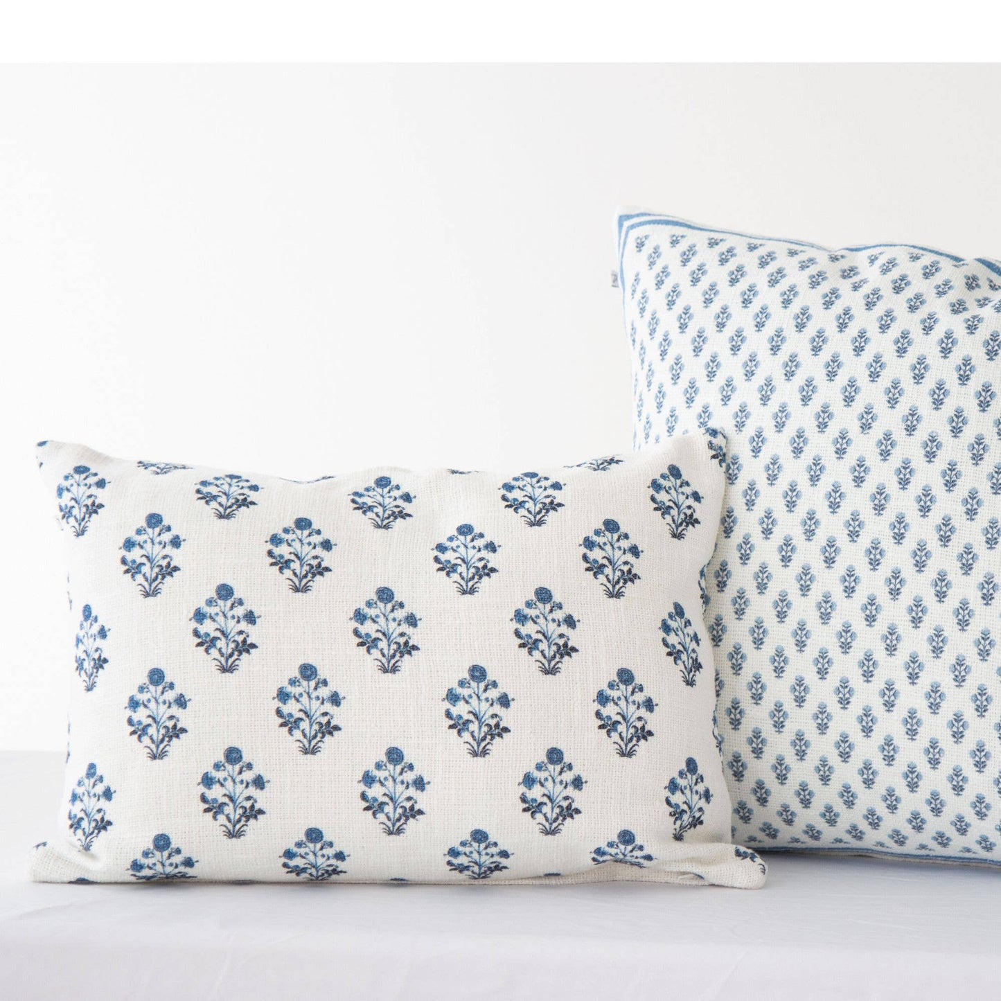 Isabella Blue Floral Block Print Pillow COVER