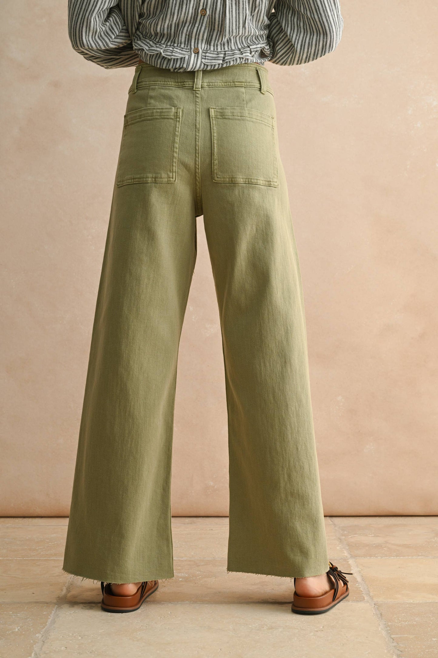 STRAIGHT WIDE LEG DENIM PANTS: DUSTY SAGE