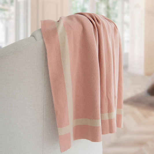 Luxurious Jouri Equestrian Stripe Cotton Knit Throw Blanket : Dusty Blush