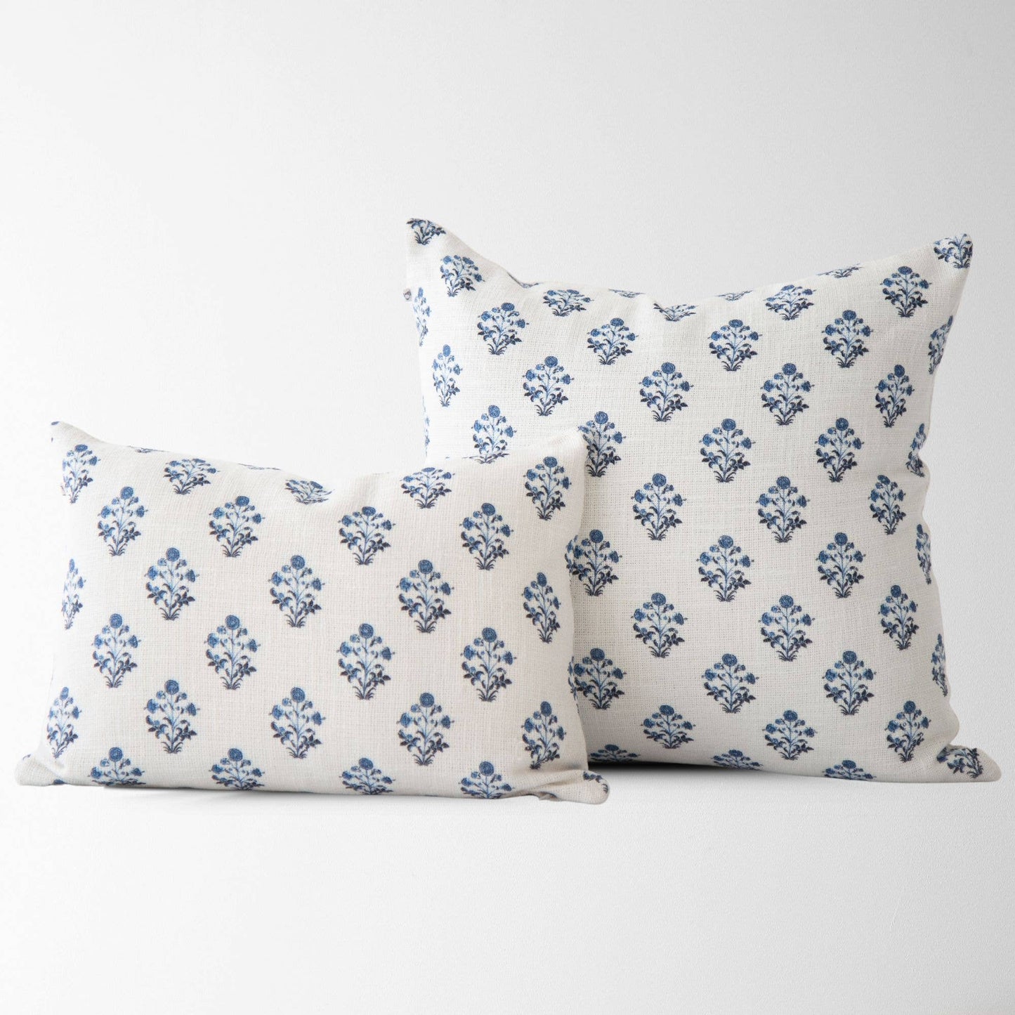 Isabella Blue Floral Block Print Pillow COVER