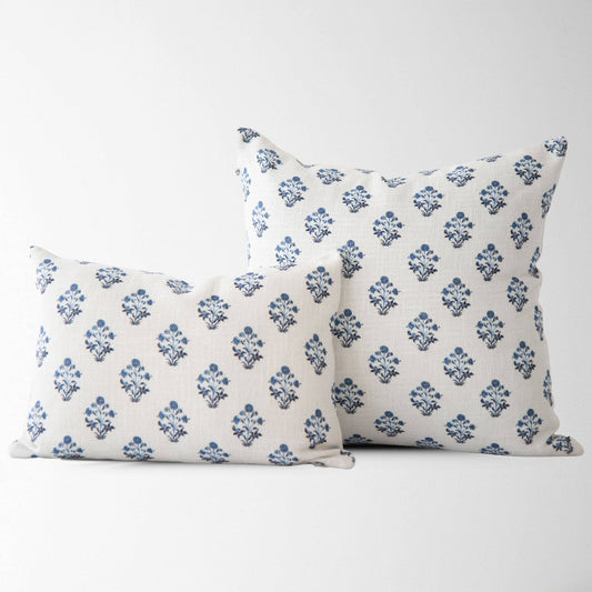 Isabella Blue Floral Block Print Pillow COVER