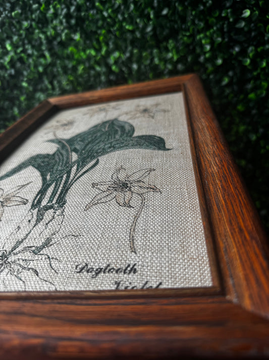 Vintage linen print in wood frame