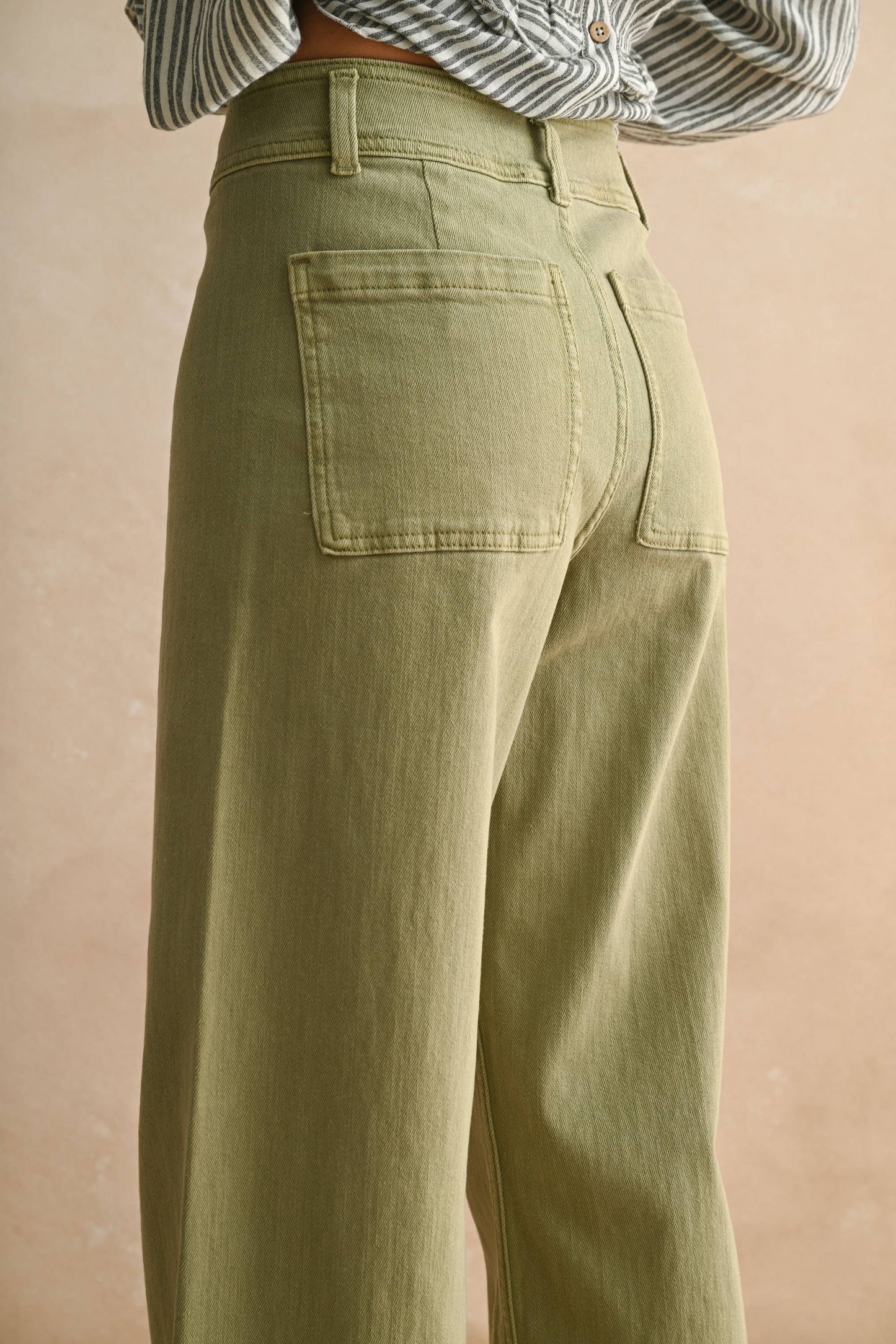 STRAIGHT WIDE LEG DENIM PANTS: DUSTY SAGE