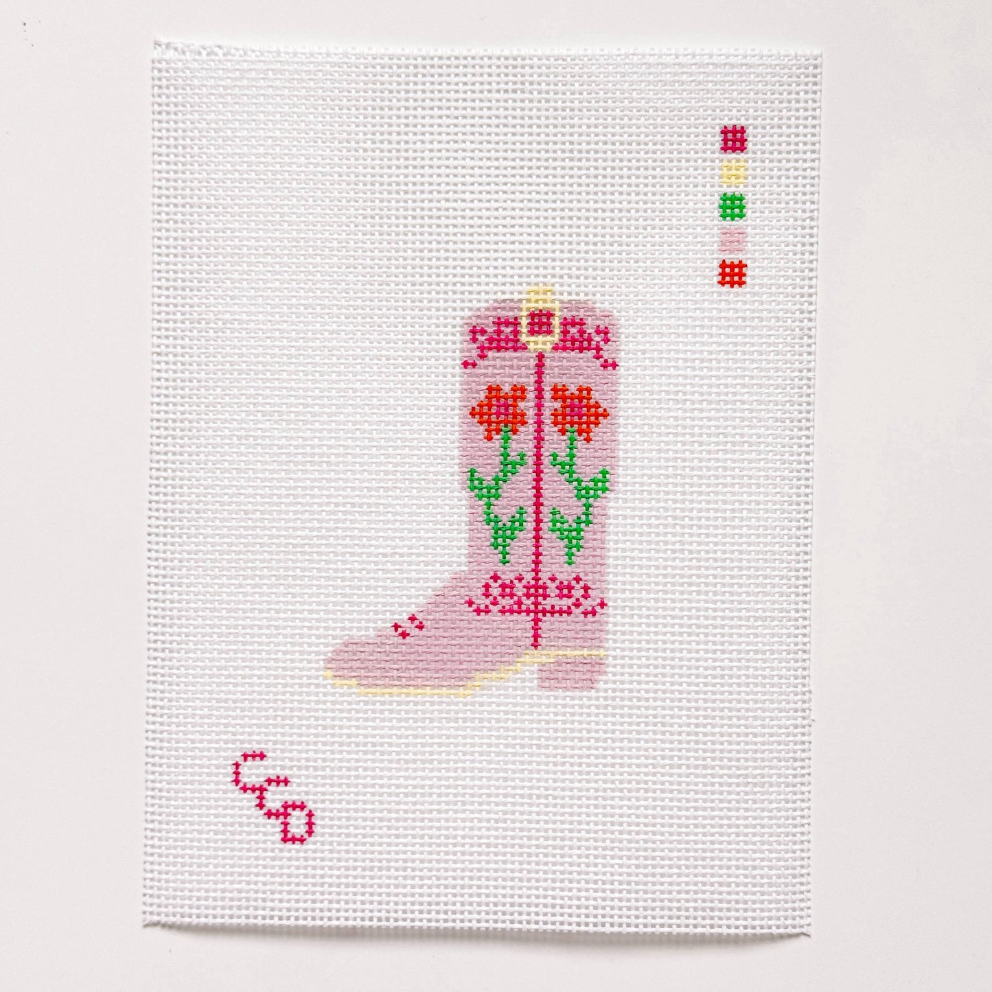 Hand Painted Pink Cowgirl Boot 3” Needlepoint Canvas 13 Mesh