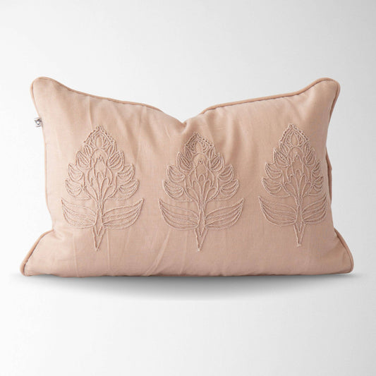 Eloise Embroidered Vintage Cotton Pillow Cover – Decorative: Rose / 12" X 18"