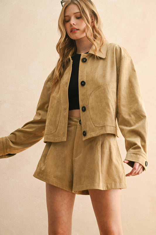 SUEDE JACKET WITH POCKET   CAMEL