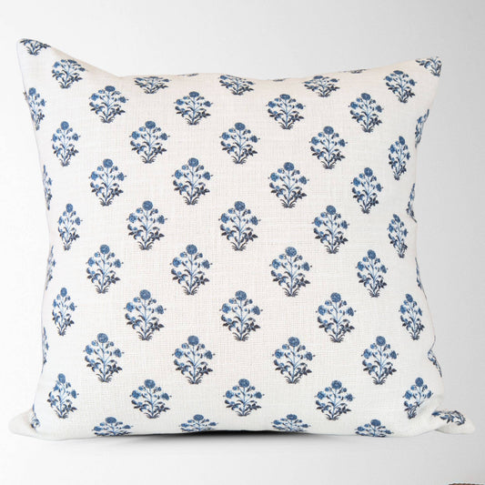 Isabella Blue Floral Block Print Pillow COVER