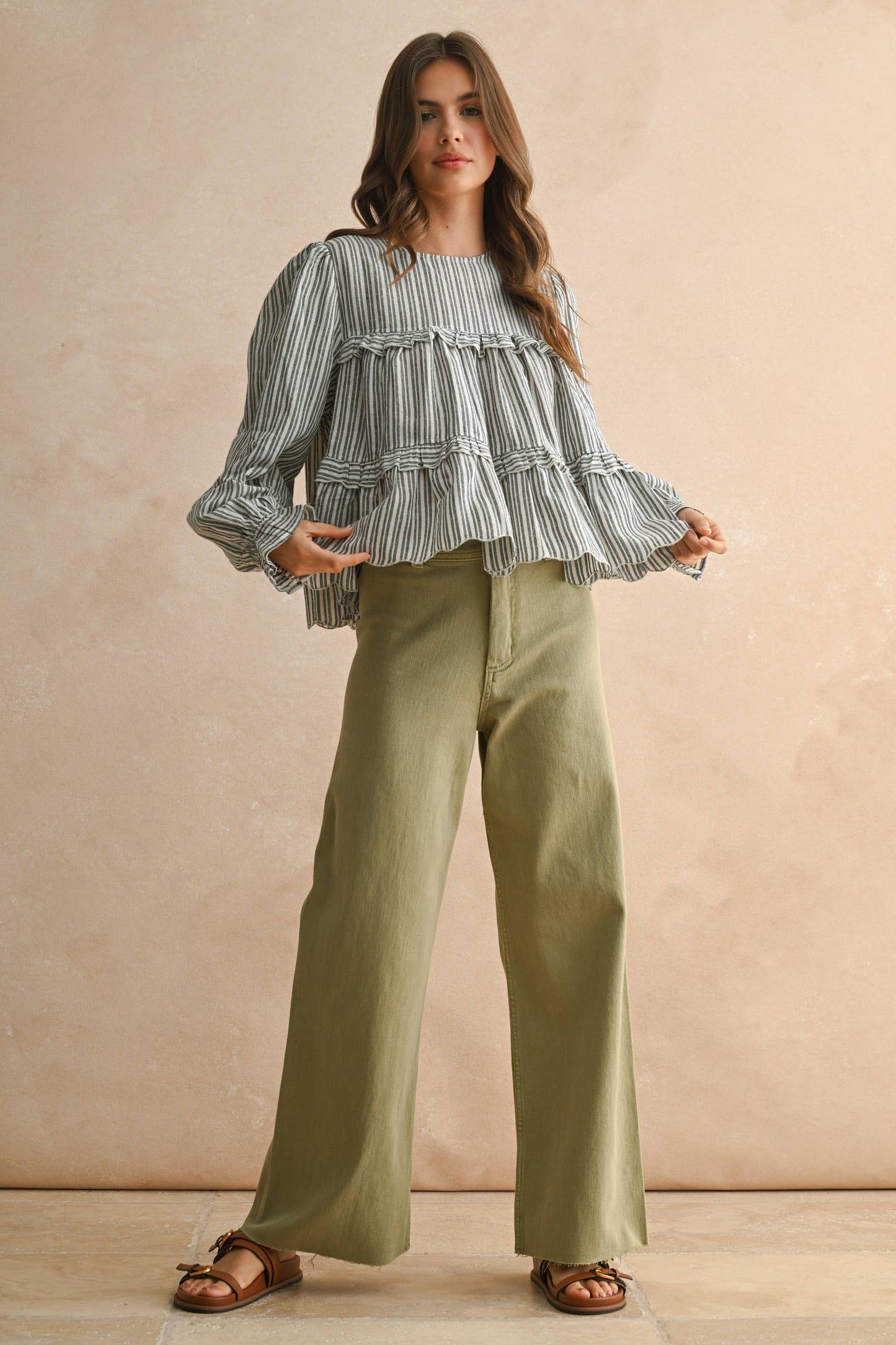 STRAIGHT WIDE LEG DENIM PANTS: DUSTY SAGE