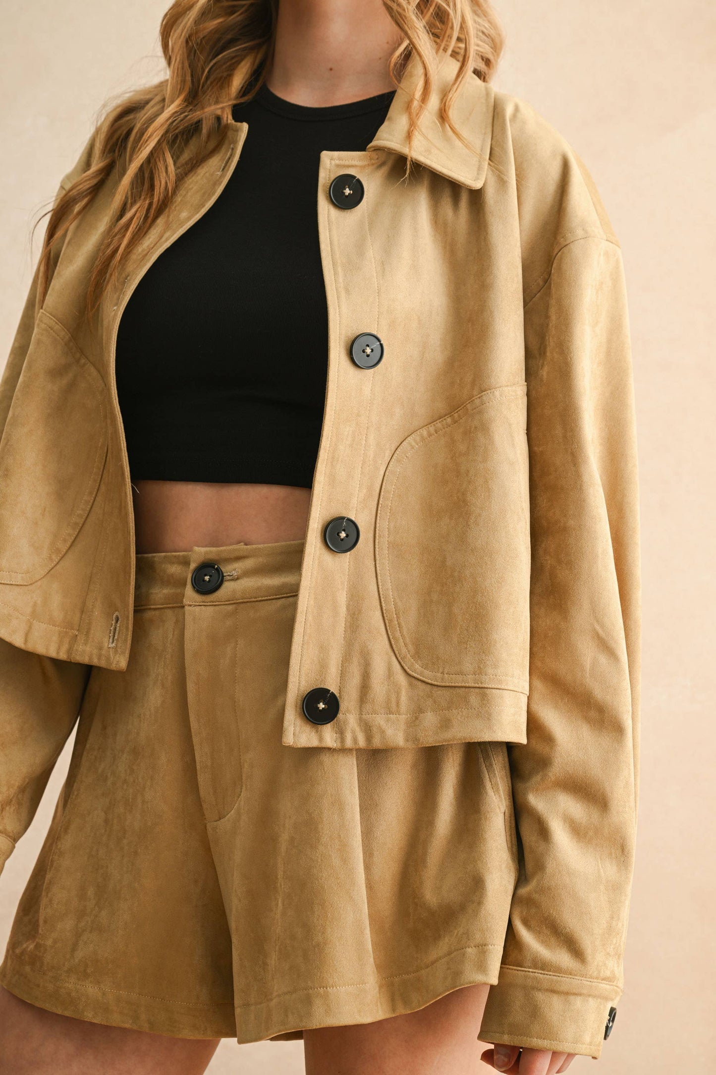 SUEDE JACKET WITH POCKET   CAMEL