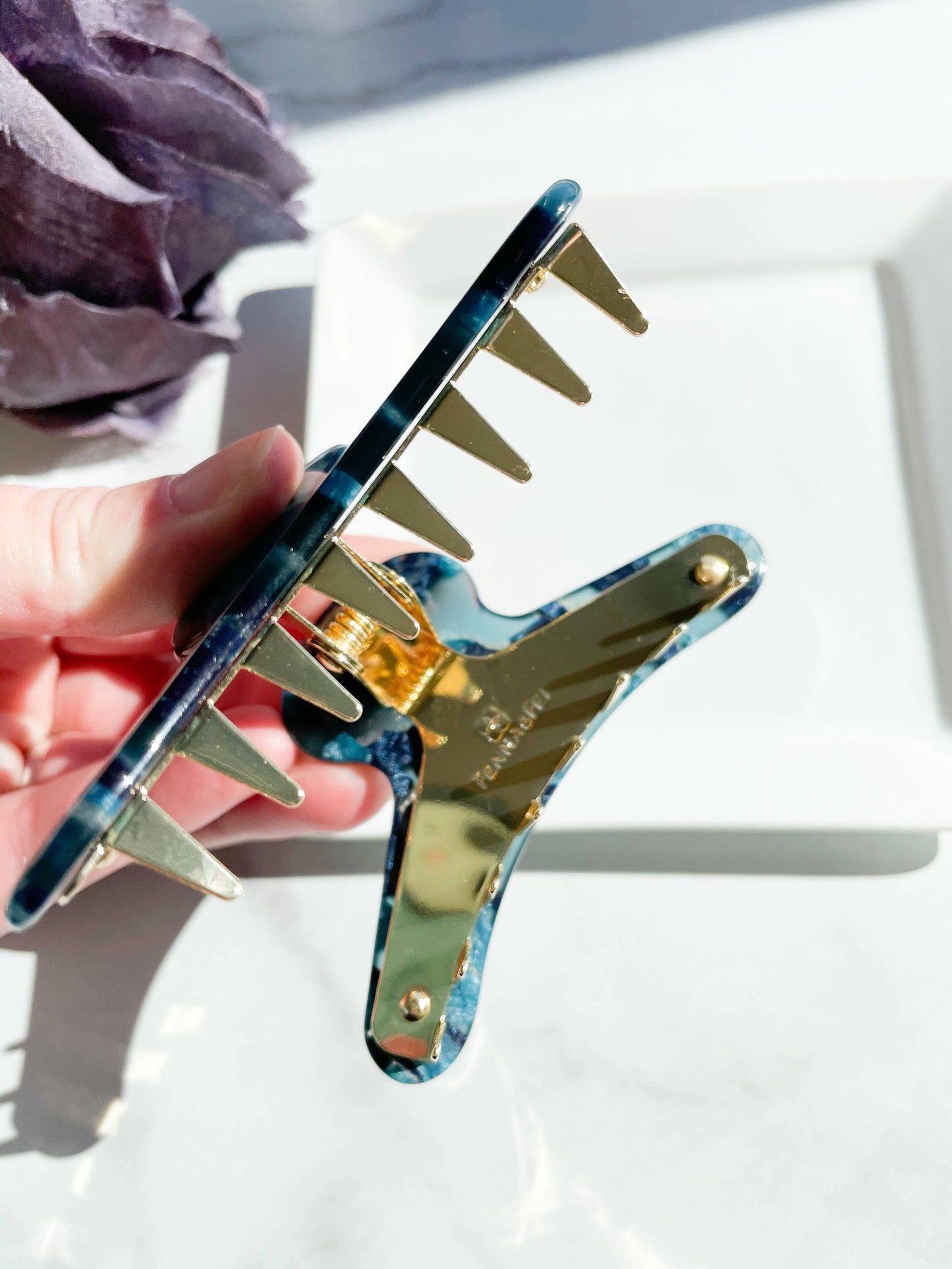 French Claw in Cerulean | Deep Blue Teal Acetate Claw