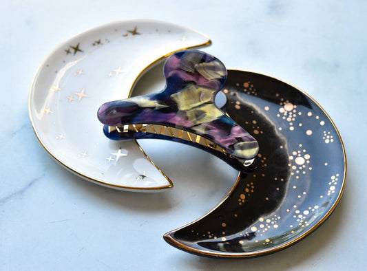 French Claw in Cosmos | Black Purple Gold Blue Iridescent Acetate Claw