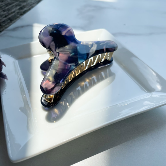 French Claw in Cosmos | Black Purple Gold Blue Iridescent Acetate Claw