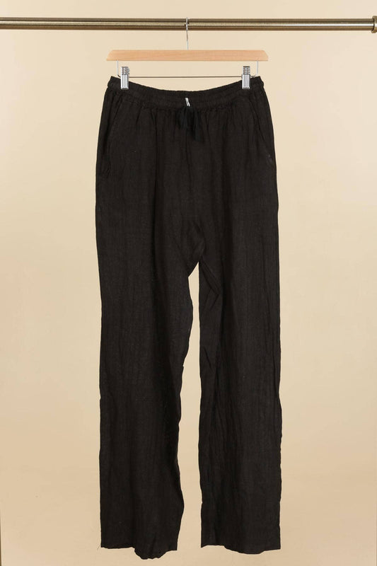 Luxe Noir Linen Drawstring Pants - Italian Craftsmanship