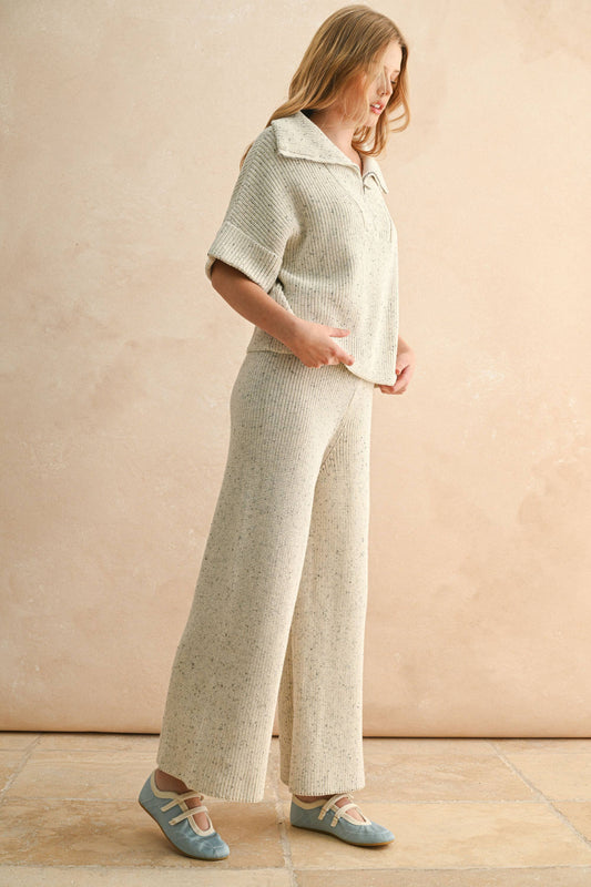 HALF ZIP SHORT SLEEVE KNITTED TOP
