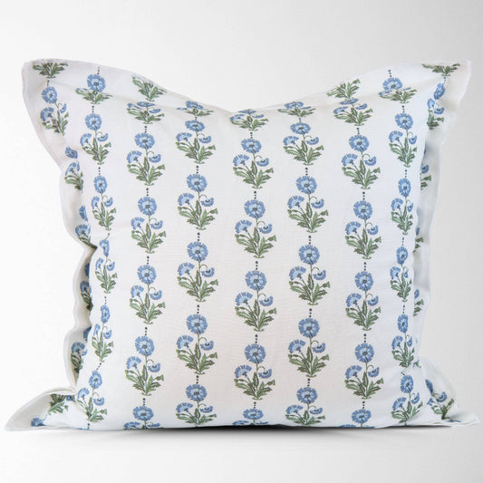 Amalthea Blue Linen Block Print Square Pillow Cover only