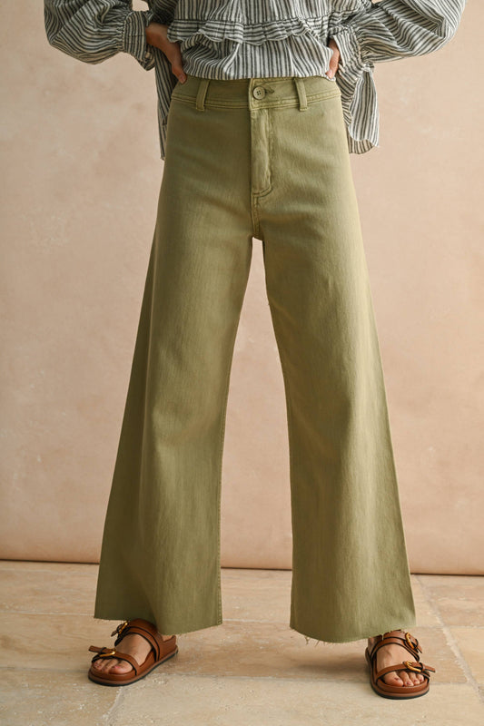 STRAIGHT WIDE LEG DENIM PANTS: DUSTY SAGE