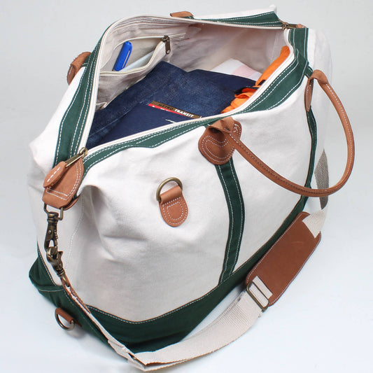 Weekender Large Canvas Travel Duffel with Leather Trim: Navy