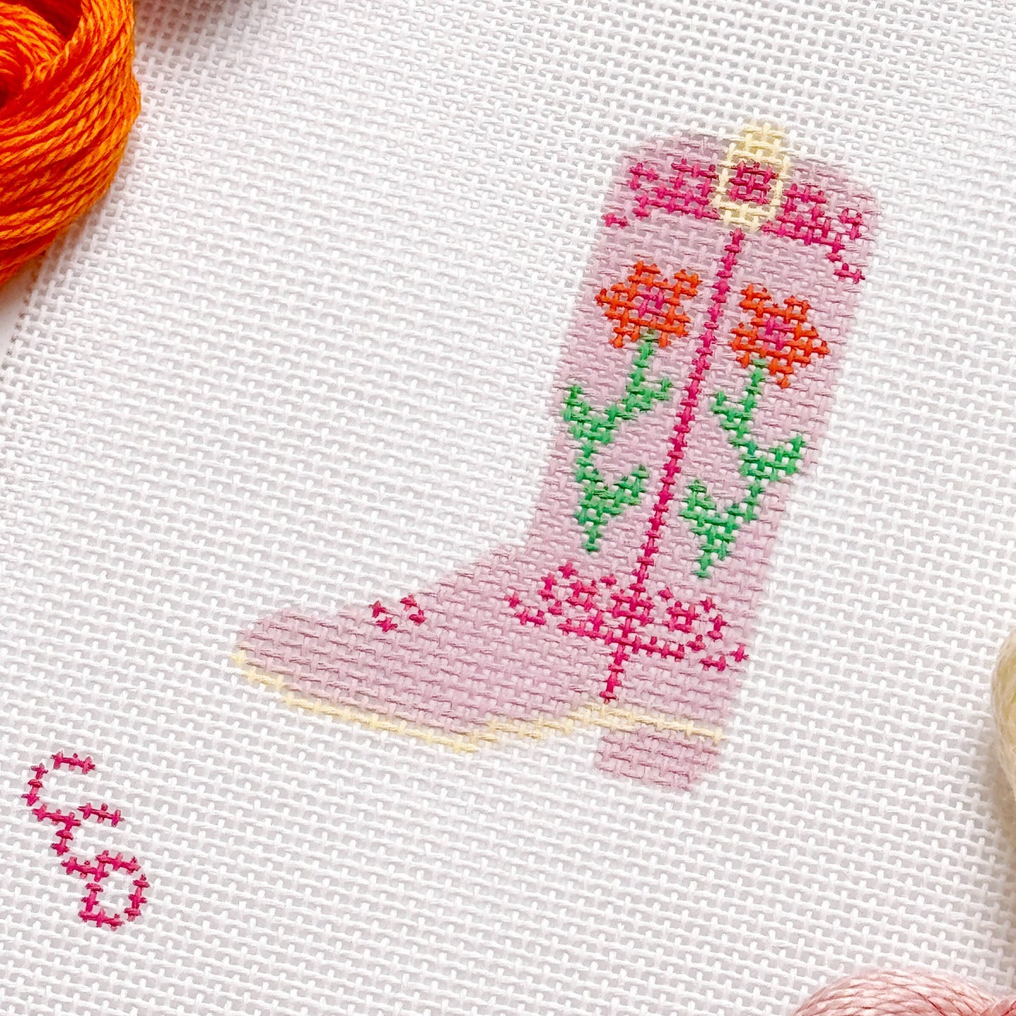 Hand Painted Pink Cowgirl Boot 3” Needlepoint Canvas 13 Mesh