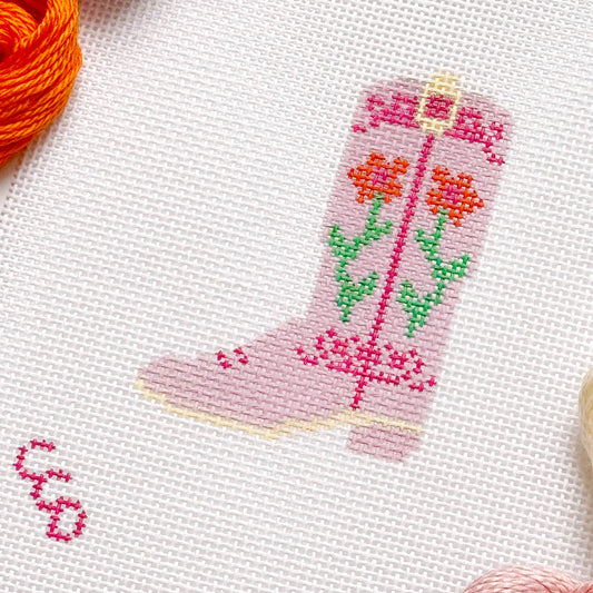 Hand Painted Pink Cowgirl Boot 3” Needlepoint Canvas 13 Mesh