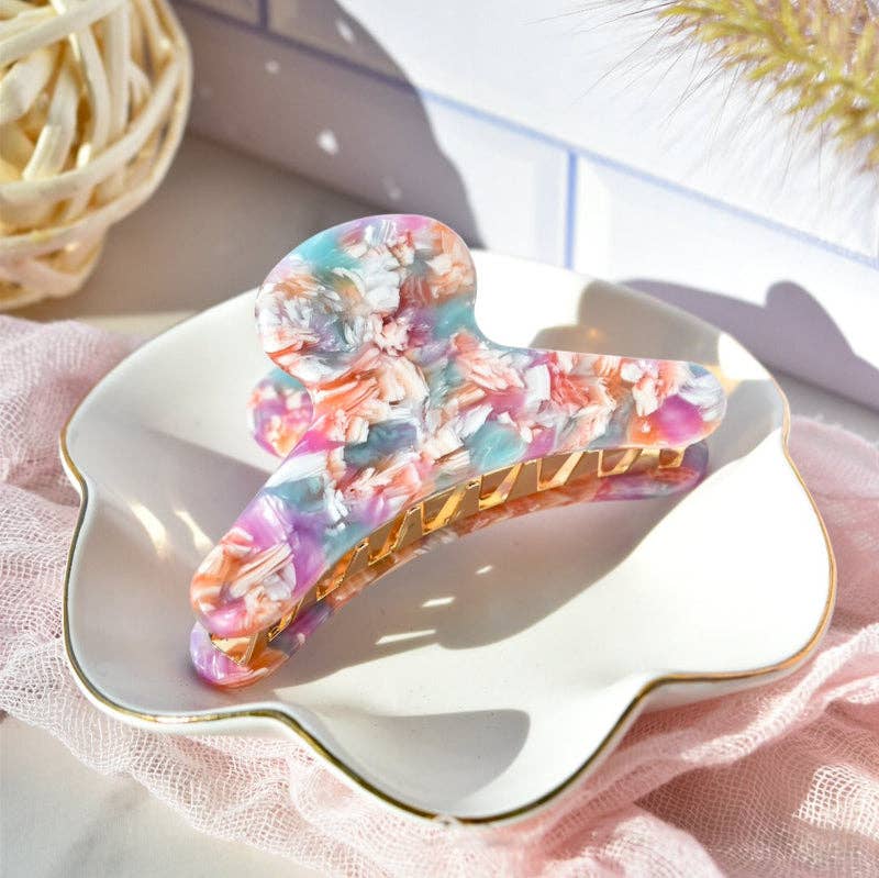 French Claw in Tickled Pink | Pink Purple Blue White Acetate Claw