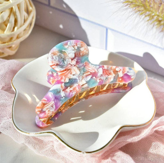 French Claw in Tickled Pink | Pink Purple Blue White Acetate Claw