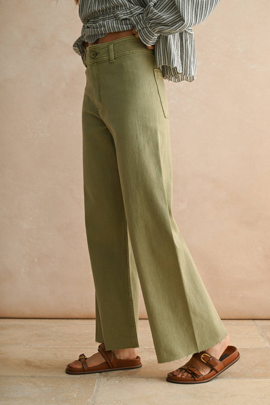STRAIGHT WIDE LEG DENIM PANTS: DUSTY SAGE