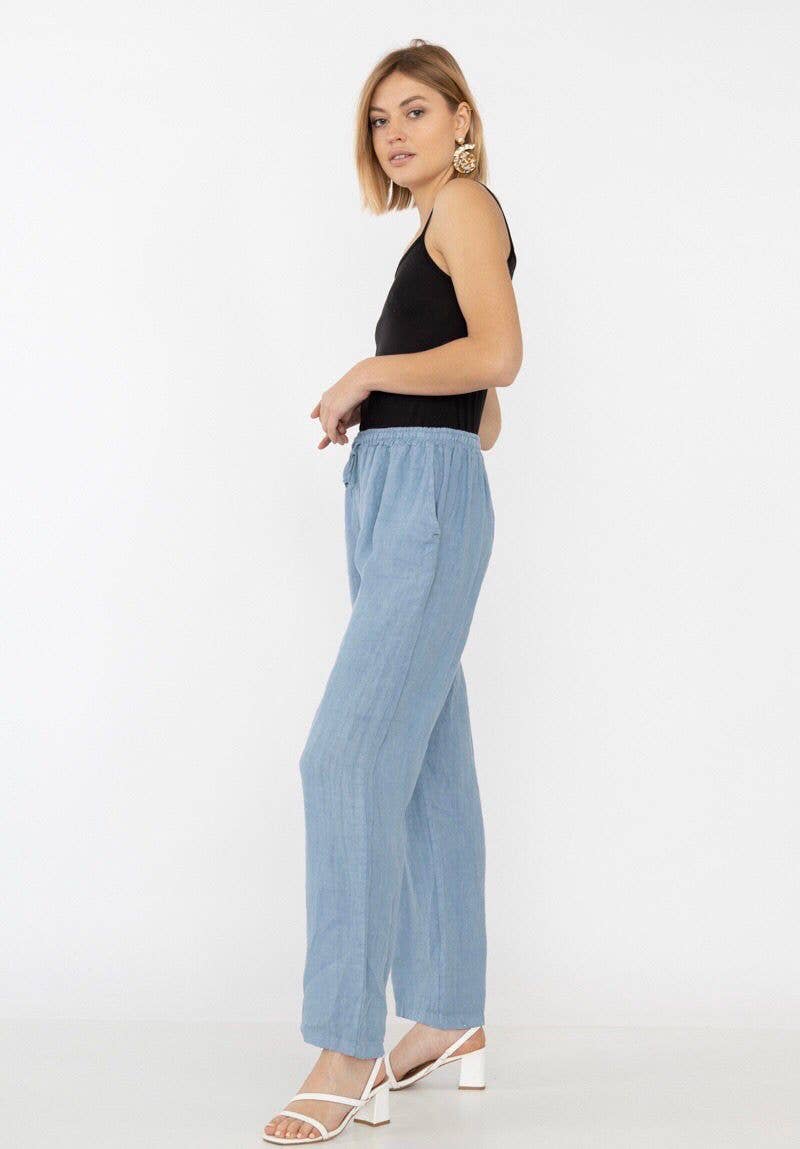 Mediterranean Sky Linen Palazzo Pants