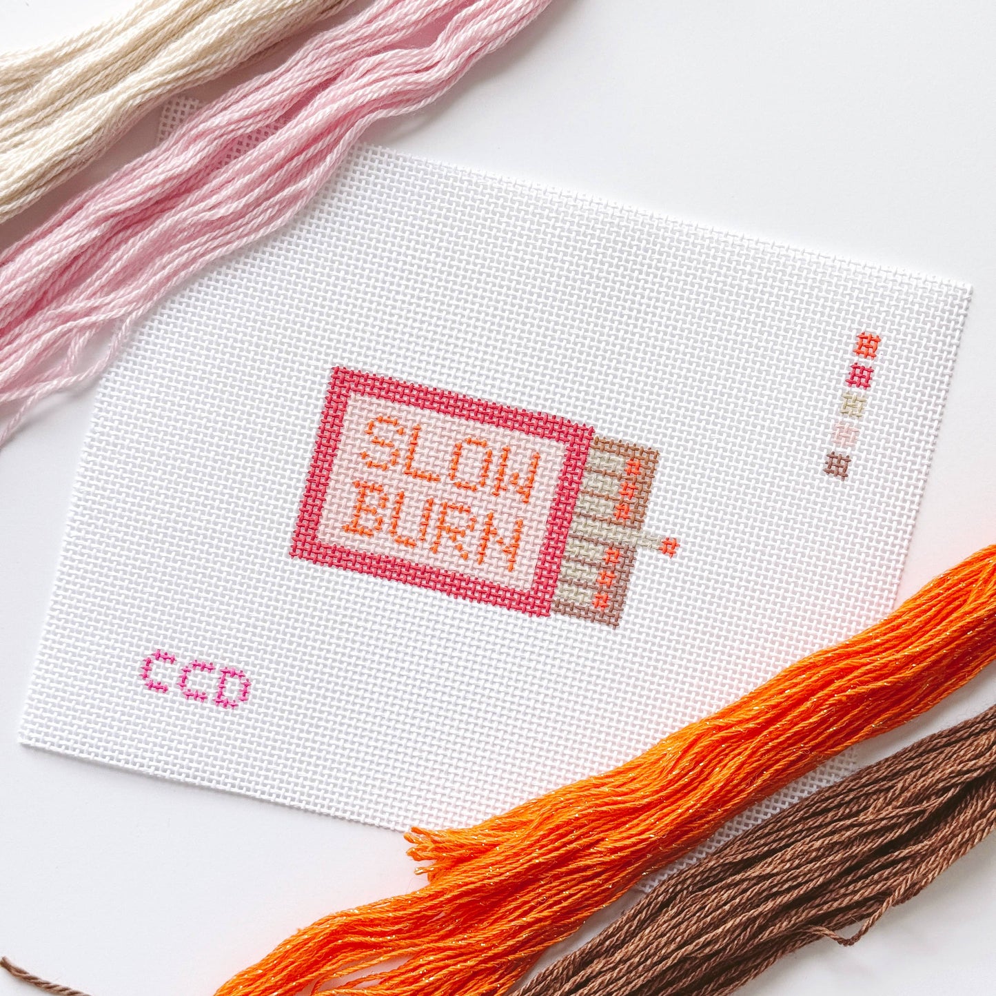 Hand Painted Slow Burn Matches 4” Needlepoint Canvas 13 Mesh