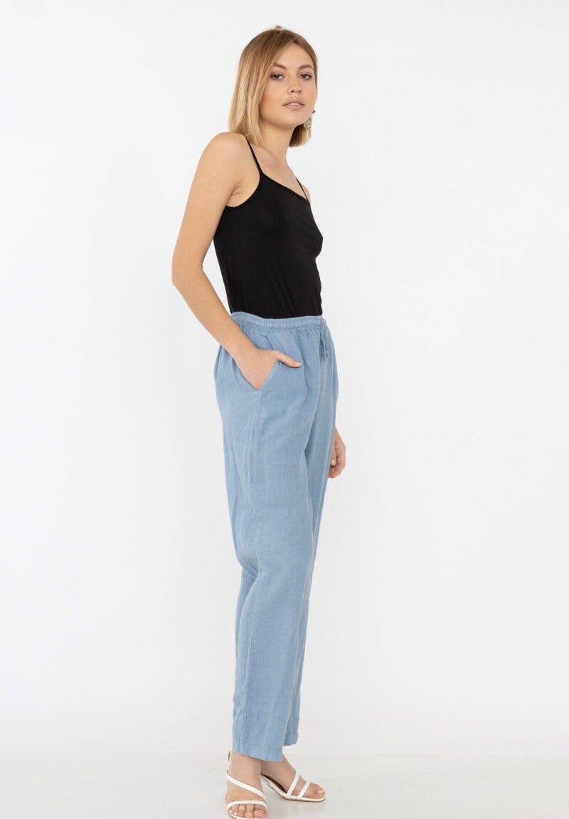 Mediterranean Sky Linen Palazzo Pants