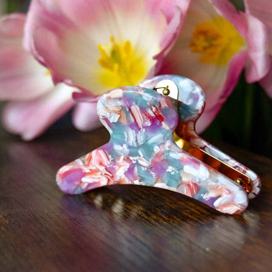 French Claw in Tickled Pink | Pink Purple Blue White Acetate Claw