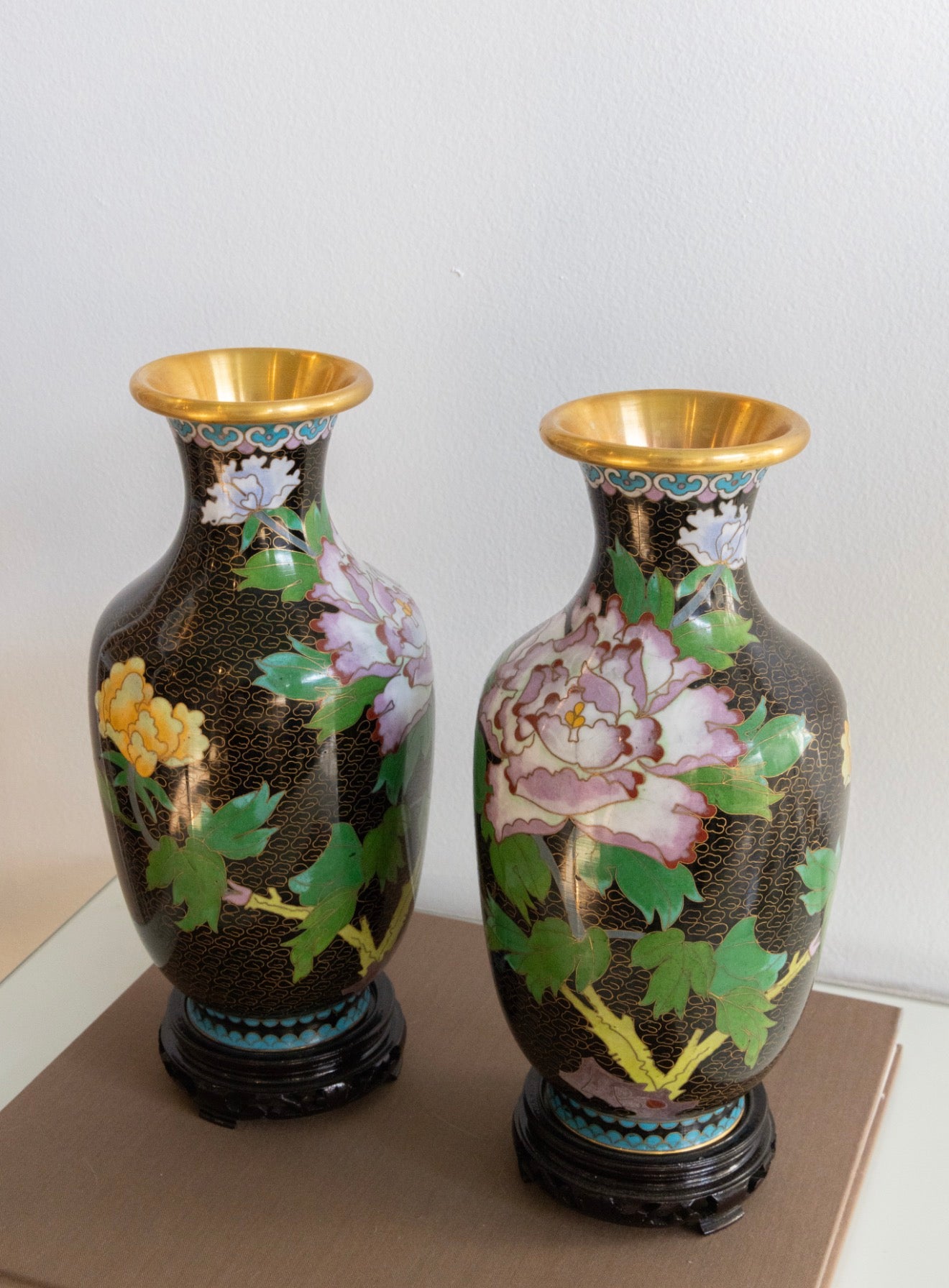 Tall Large Vintage Chinese
Cloisonne Floral Vases