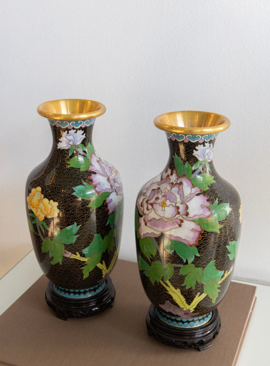 Tall Large Vintage Chinese
Cloisonne Floral Vases