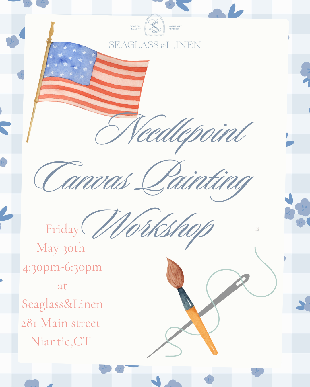 Needlepoint Canvas Painting workshop May 30th