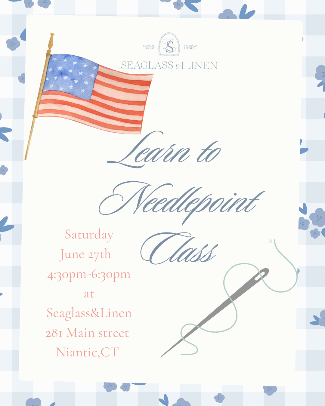 Learn to Needlepoint workshop June 27
