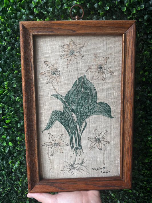 Vintage linen print in wood frame