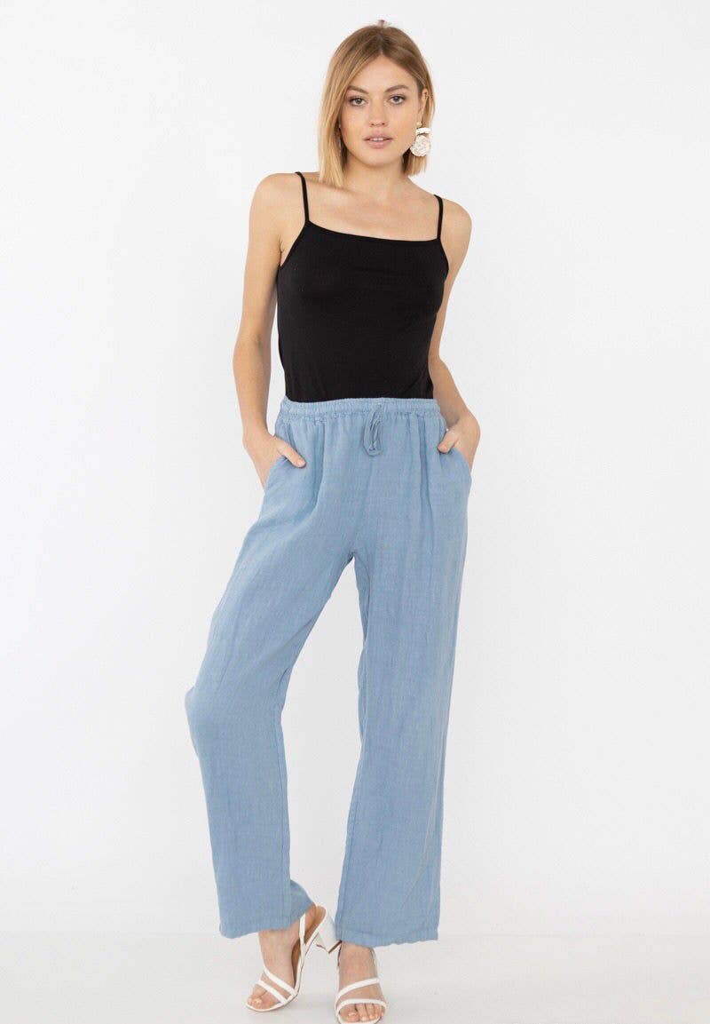 Mediterranean Sky Linen Palazzo Pants