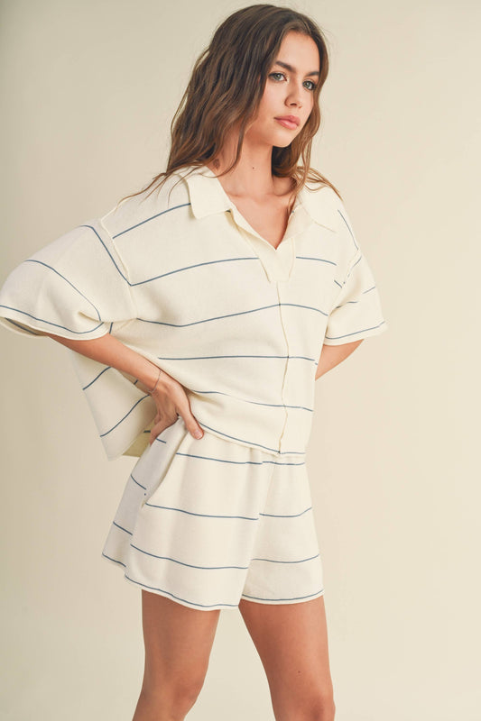 Striped Pattern Knitted collar oversized top