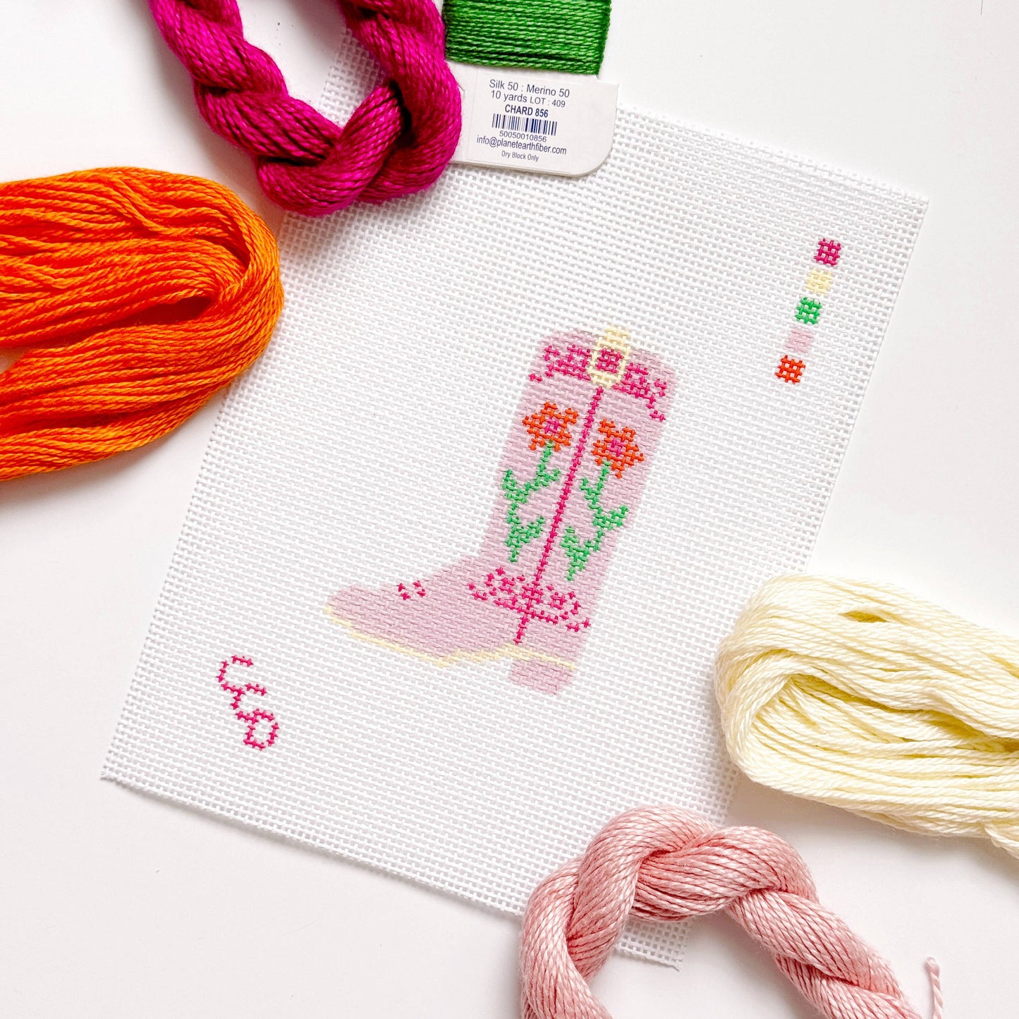 Hand Painted Pink Cowgirl Boot 3” Needlepoint Canvas 13 Mesh