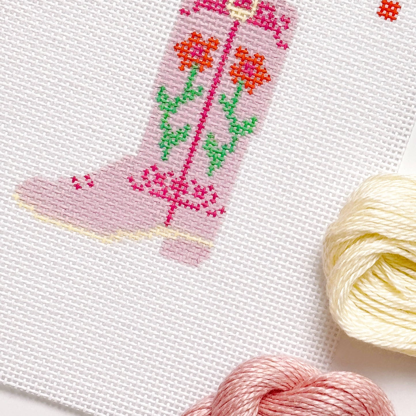 Hand Painted Pink Cowgirl Boot 3” Needlepoint Canvas 13 Mesh
